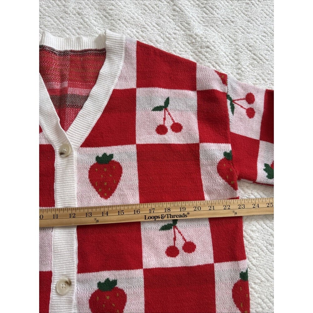 Sincerely Jules Women's Strawberry & Cherry Print Cardigan Sweater Sz XL - Picture 3 of 6